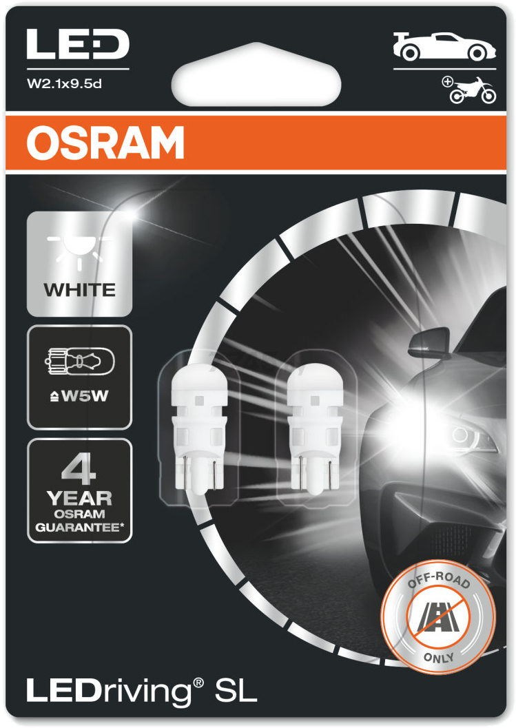 Лампа светодиодная автомобильная OSRAM LEDriving SL W5W 2 штуки (2825DWP-02B) - Фото 3