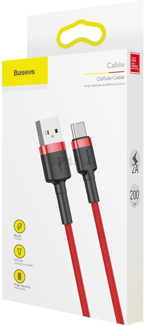 Кабель BASEUS Cafule Cable USB For Type-C Red Red (CATKLF-C09) - Фото 5