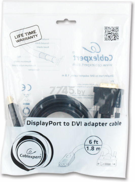 Кабель CABLEXPERT DisplayPort-DVI Black (CC-DPM-DVIM-6) - Фото 5