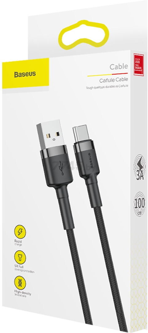 Кабель BASEUS Cafule Cable USB For Type-C Gray Black (CATKLF-BG1) - Фото 8