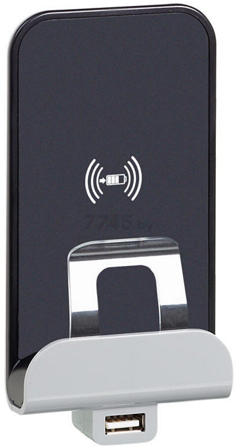 Беспроводное зарядное устройство LEGRAND Etika с дополнительным разъемом USB алюминий (672437)