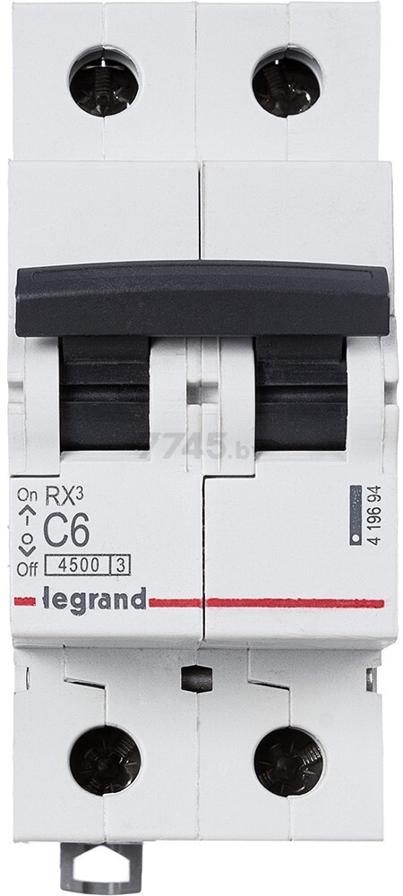 Автоматический выключатель LEGRAND RX3 2P 6A C 4,5кA (419694)