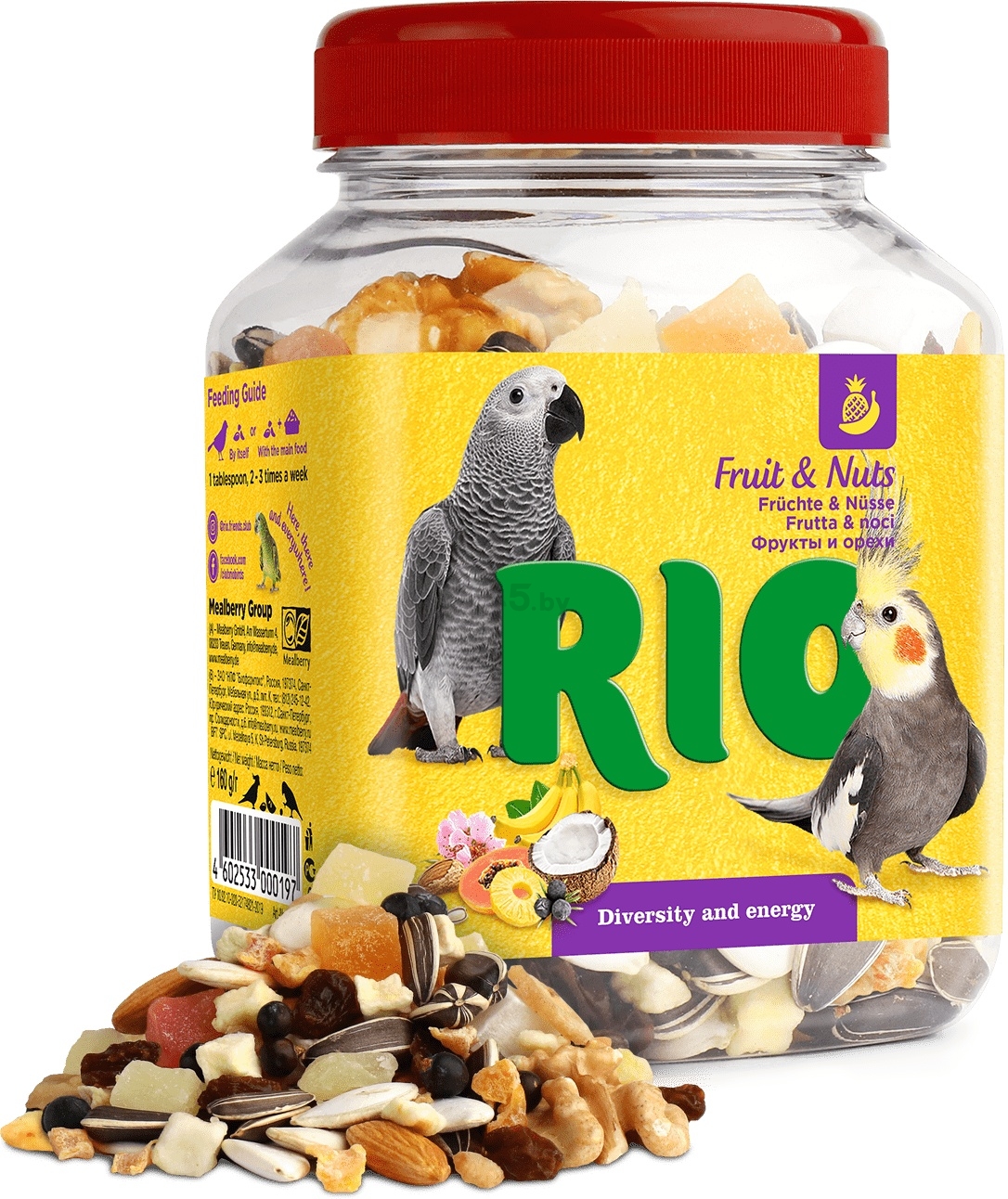 Добавка для средних и крупных попугаев RIO Фруктово-ореховая смесь 160 г (4602533000197) - Фото 2