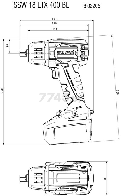 Гайковерт аккумуляторный ударный METABO SSW 18 LTX 400 BL (602205650) - Фото 9