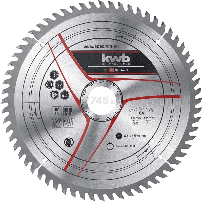 Диск пильный 210x30x1,8 мм 64 зуба KWB по дереву (49587862)