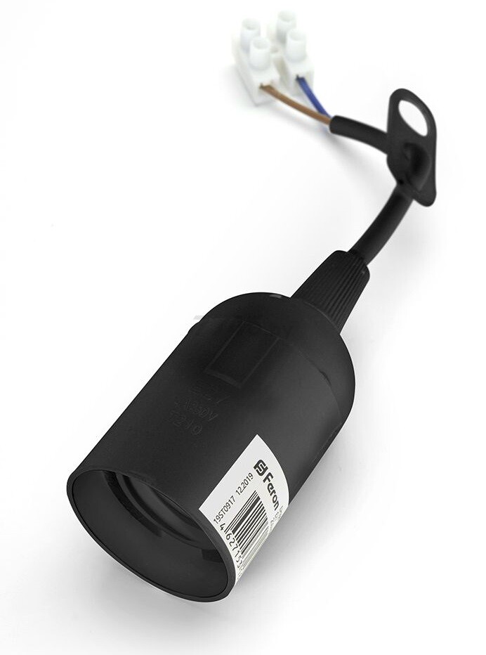 Патрон для лампочки Е27 подвесной с клеммой FERON LH108 полипропилен черный (41034)