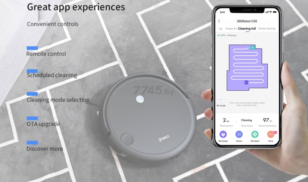 Робот-пылесос 360 Robot Vacuum Cleaner C50-1 черный - Фото 12