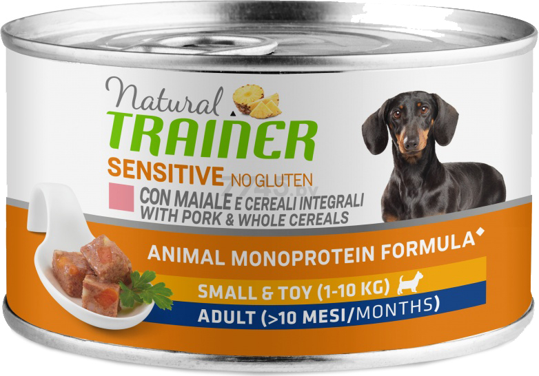 Влажный корм для собак TRAINER Sensitive No Gluten Small&Toy Adult свинина консервы 150 г (8059149258454)