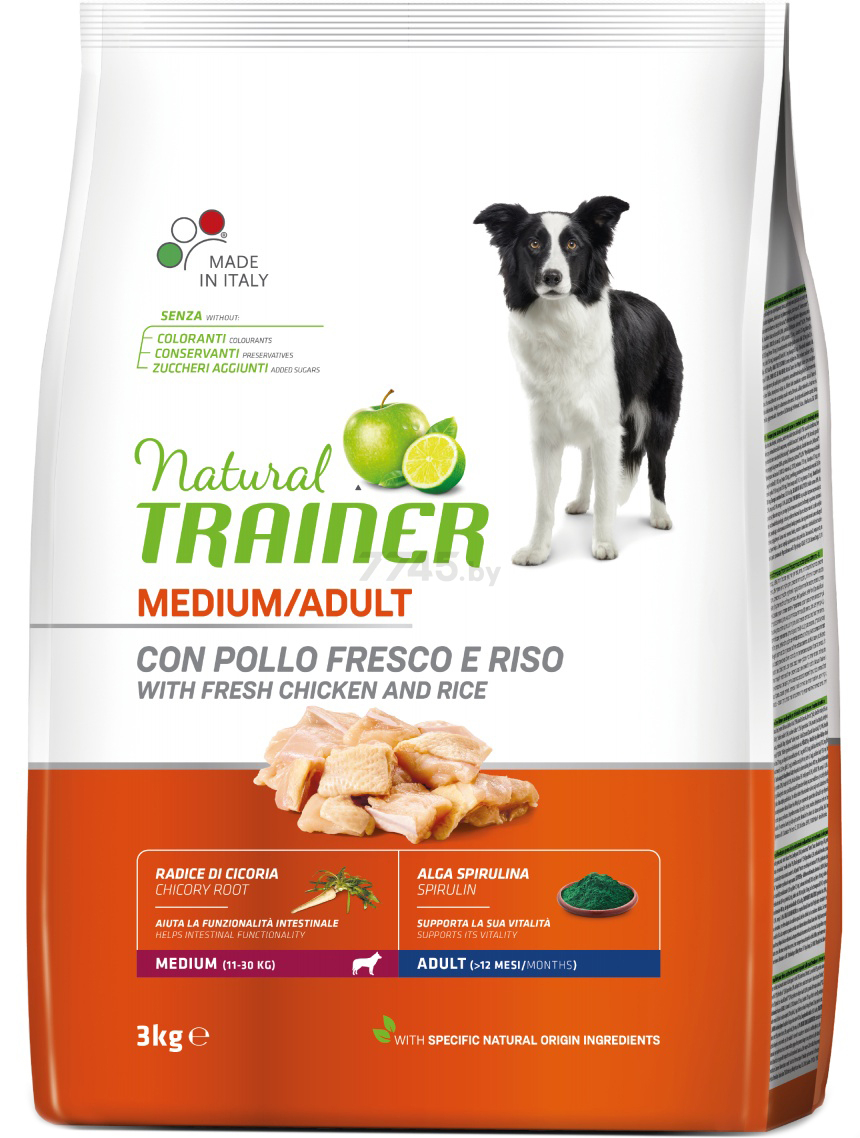 Сухой корм для собак TRAINER Natural Adult Medium курица с рисом 3 кг (8015699006754)
