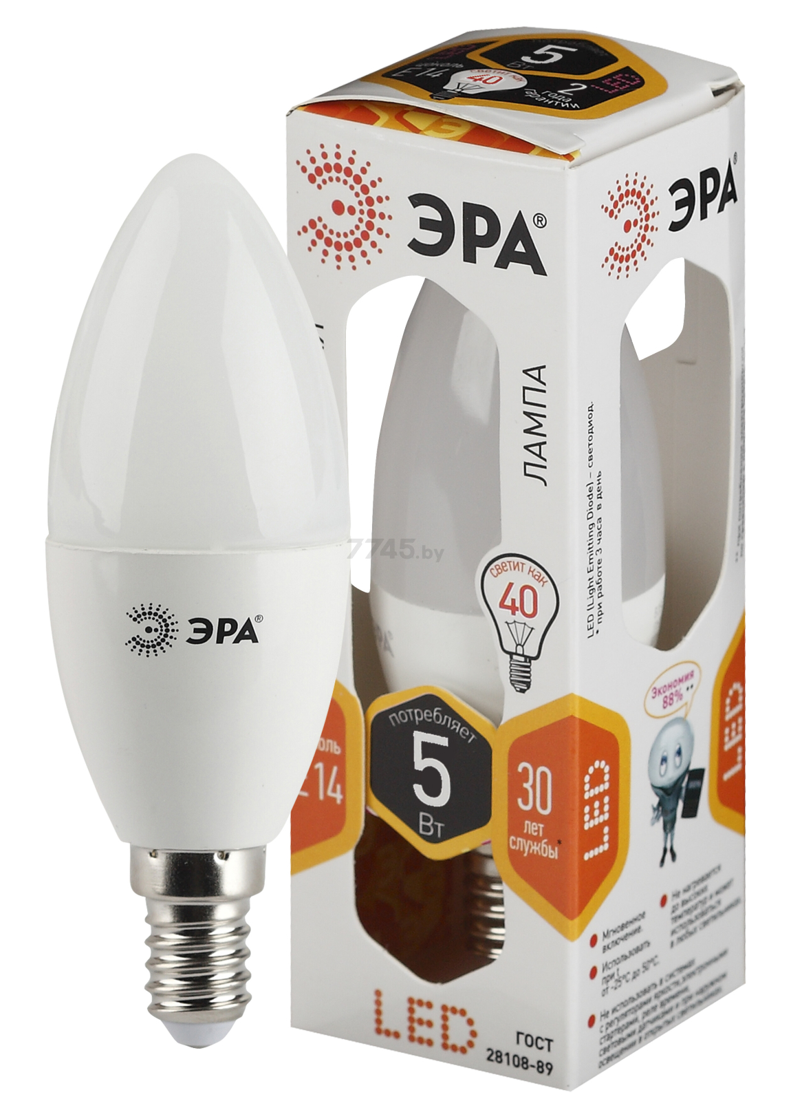 Лампа светодиодная E14 ЭРА STD LED B35 5 Вт 2700К (Б0018871)