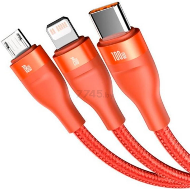 Кабель BASEUS Flash Series 3in2 Data Cable U+C to M+L+C Orange (CA2T3-07) - Фото 4