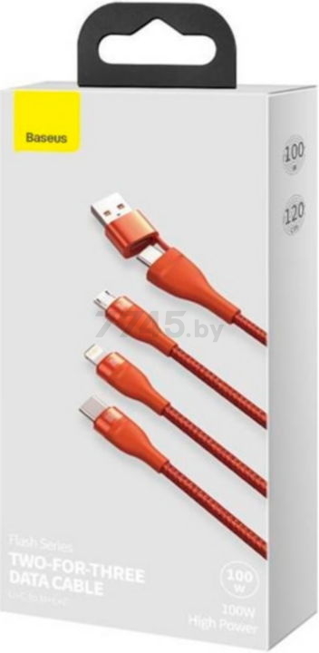 Кабель BASEUS Flash Series 3in2 Data Cable U+C to M+L+C Orange (CA2T3-07) - Фото 7