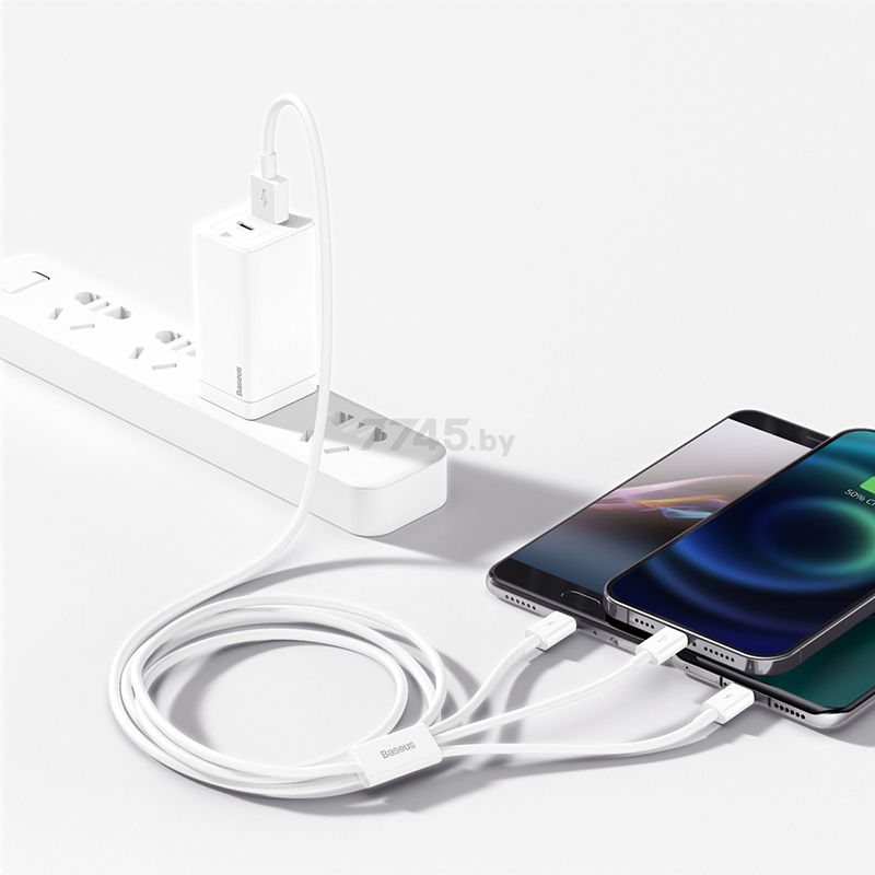 Кабель BASEUS Superior Series Fast Charging Data Cable USB to M+L+C White (CAMLTYS-02) - Фото 5