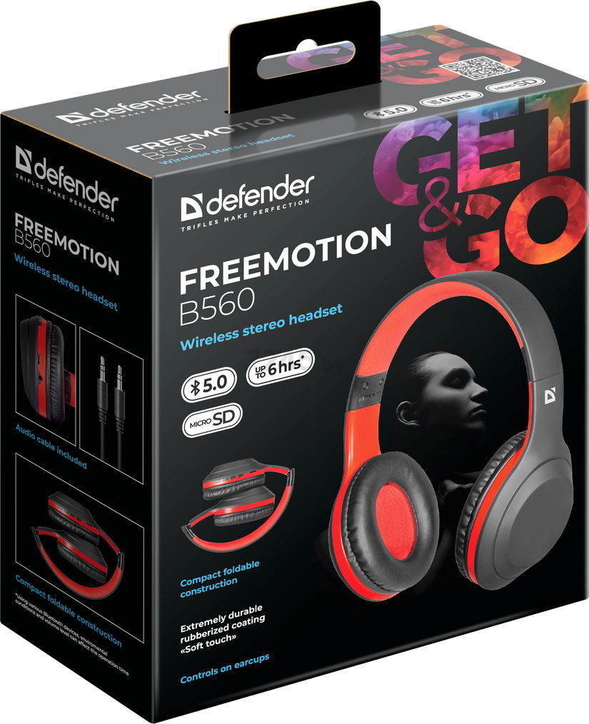 Наушники-гарнитура беспроводные DEFENDER FreeMotion B560 Black-red - Фото 10