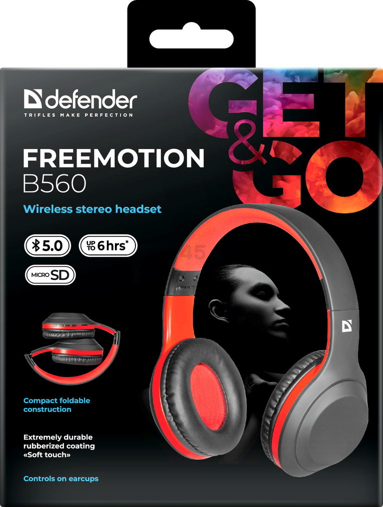 Наушники-гарнитура беспроводные DEFENDER FreeMotion B560 Black-red - Фото 11