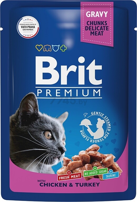 Влажный корм для кошек BRIT Premium цыпленок и индейка пауч 85 г (5048823)