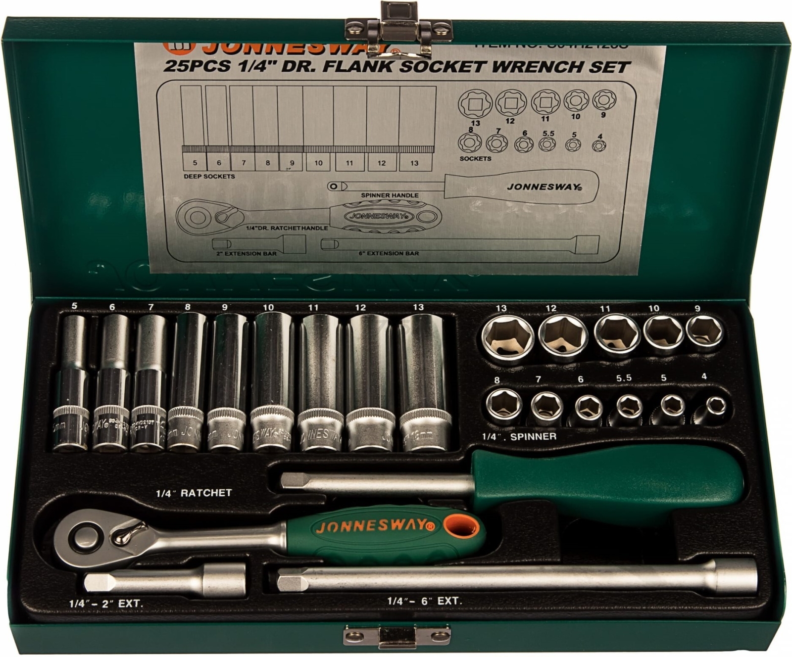 Набор инструментов 1/4" 6 граней 25 предметов JONNESWAY (S04H2125S)
