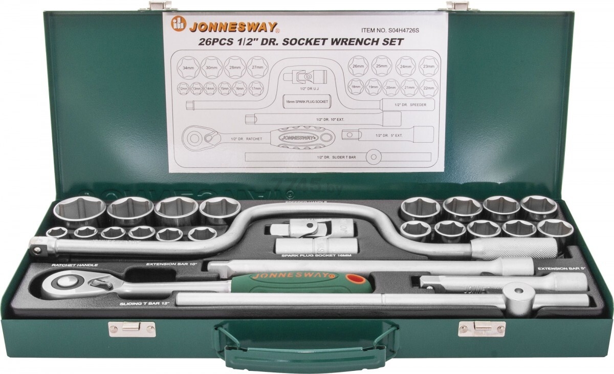 Набор инструментов 1/2 6 граней 26 предметов JONNESWAY (S04H4726S) - Фото 2