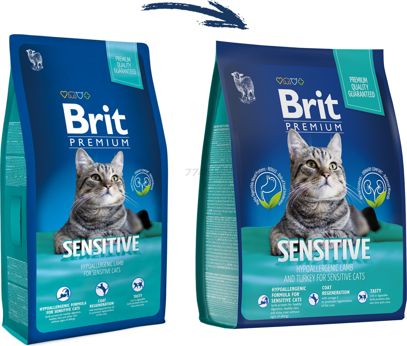 Сухой корм для кошек BRIT Premium Sensitive ягненок с индейкой 0,4 кг (5049196) - Фото 4