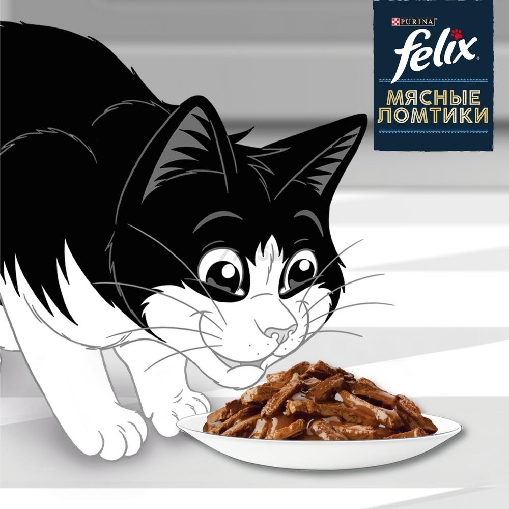 Влажный корм для кошек FELIX Мясные ломтики говядина пауч 75 г (7613287160935) - Фото 11