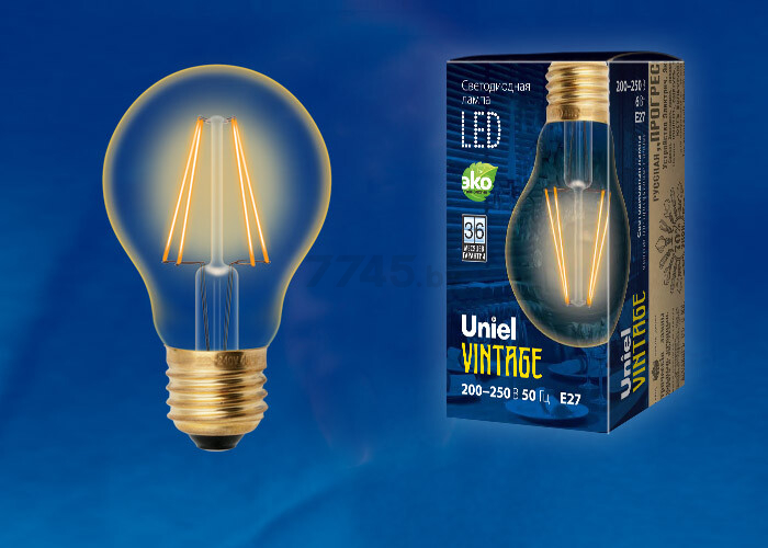 Лампа светодиодная E27 UNIEL Vintage A60 6 Вт (UL-00002355) - Фото 2