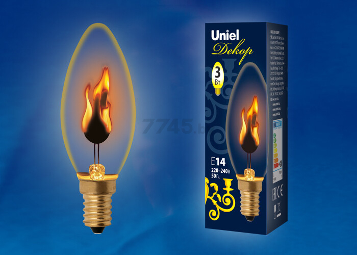 Лампа накаливания декоративная E14 UNIEL 3 Вт (UL-00002981) - Фото 2