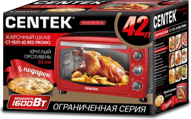 Ростер (мини-печь) CENTEK CT-1531-42 Red Promo красный - Фото 3