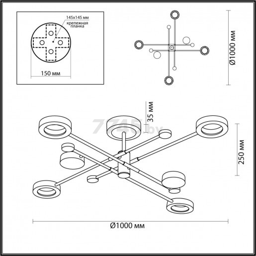 Светильник потолочный ODEON LIGHT 4321/55CL Midcent ODL22 121 черный/бронза - Фото 2