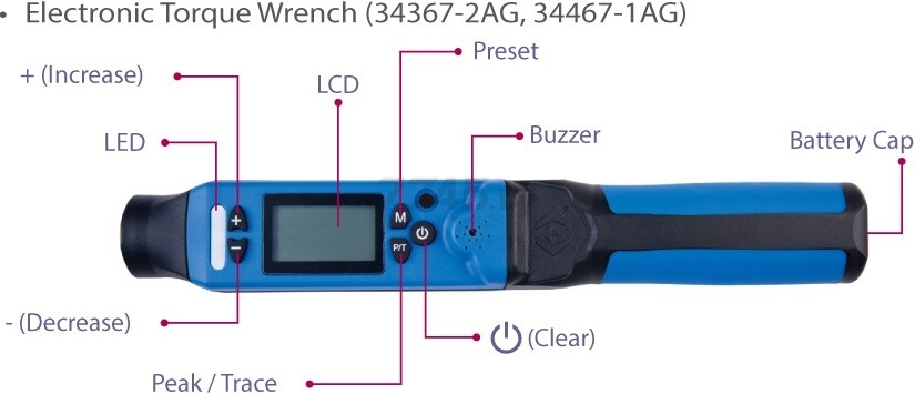 Ключ динамометрический 40-200 Нм 1/2" с дисплеем KING TONY Buzzer (34467-1AG) - Фото 7