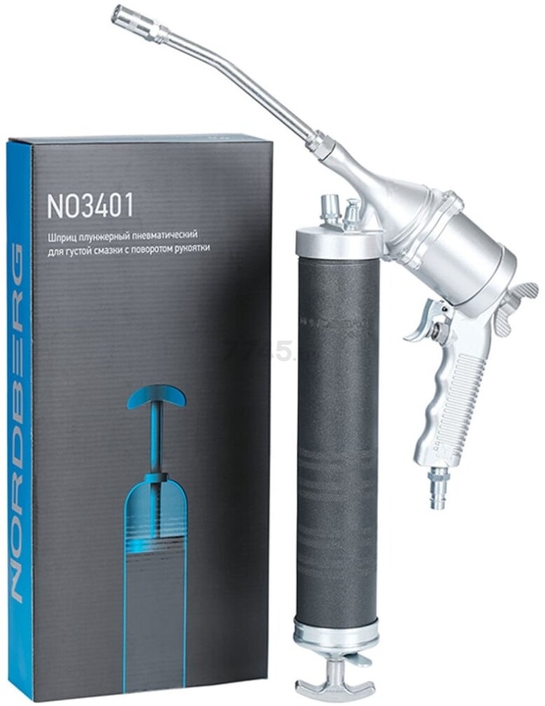 Шприц для смазки автомобильный плунжерный пневматический для густой смазки NORDBERG с поворотом рукоятки  400 мл (NO3401)