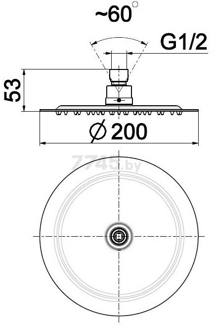Верхний душ круглый 200х200 мм ARMATURA KFA (842-351-00-BL) - Фото 2