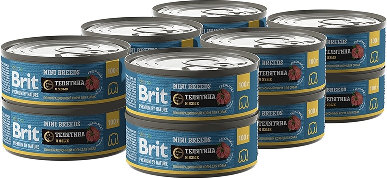Влажный корм для собак BRIT Premium by Nature Mini Breeds телятина с языком консервы 100 г (5048953) - Фото 4