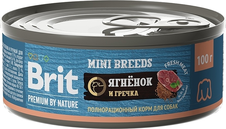 Влажный корм для собак BRIT Premium by Nature Mini Breeds ягненок с гречкой консервы 100 г (5048977)