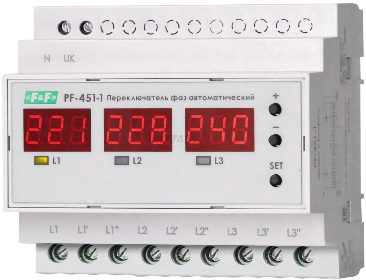 Переключатель фаз однофазный ЕВРОАВТОМАТИКА PF-451-1 (EA04.005.005)