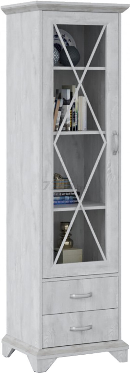 Шкаф-пенал с витриной ИМПЕРИАЛ Лорена 1д2ящ бетон пайн белый 58х48х200 см