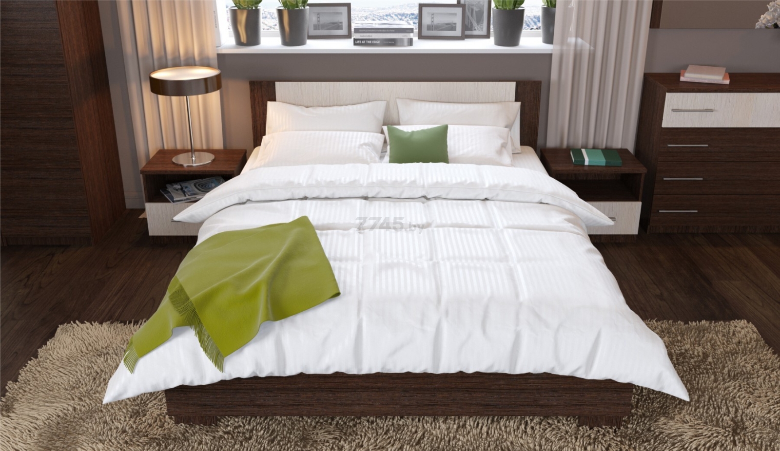 Кровать двуспальная ИМПЕРИАЛ Аврора 160 с основанием ЛДСП венге/дуб молочный 160х200 см - Фото 4
