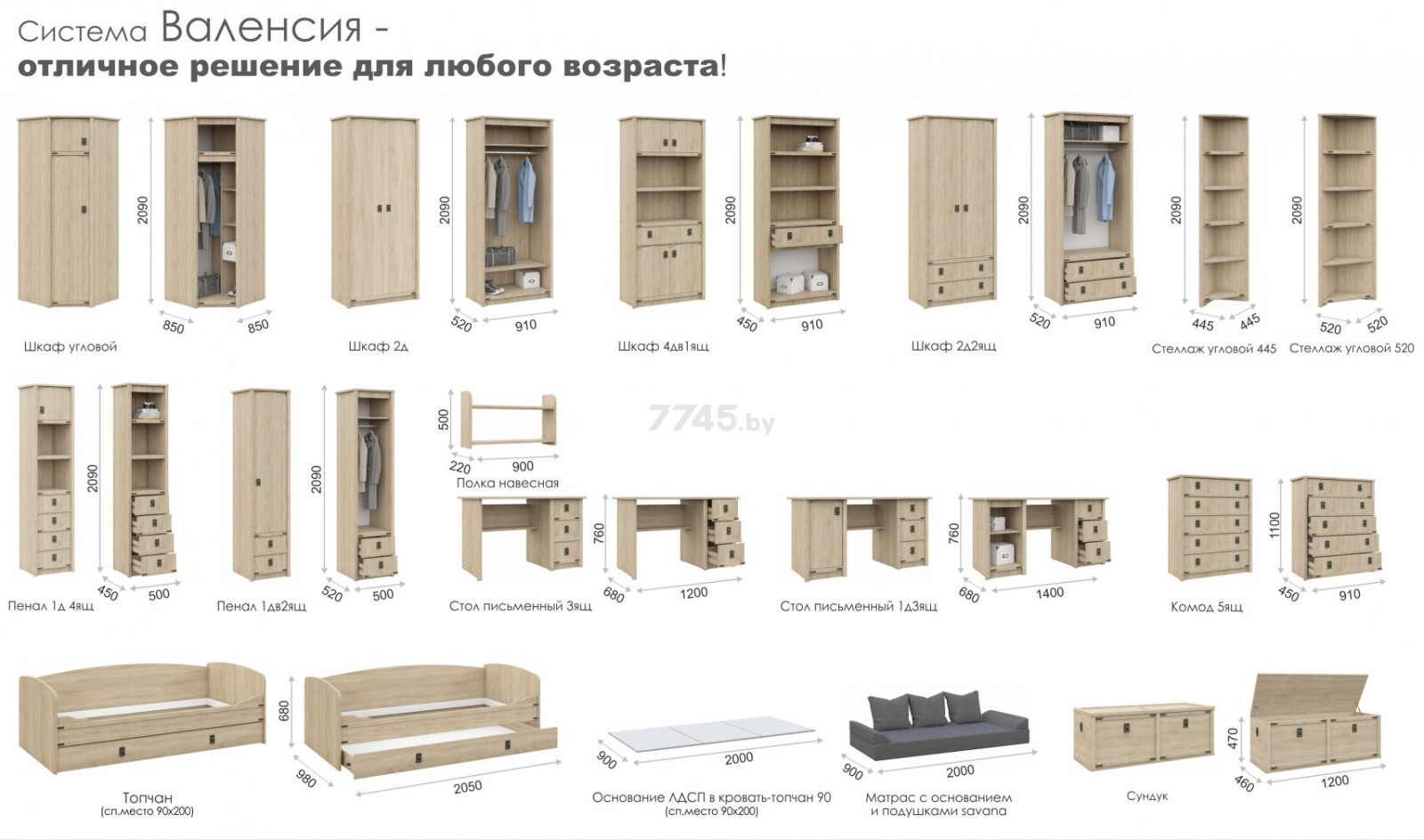 Комод ИМПЕРИАЛ Валенсия 5ящ дуб сонома 91х45х110 см - Фото 3