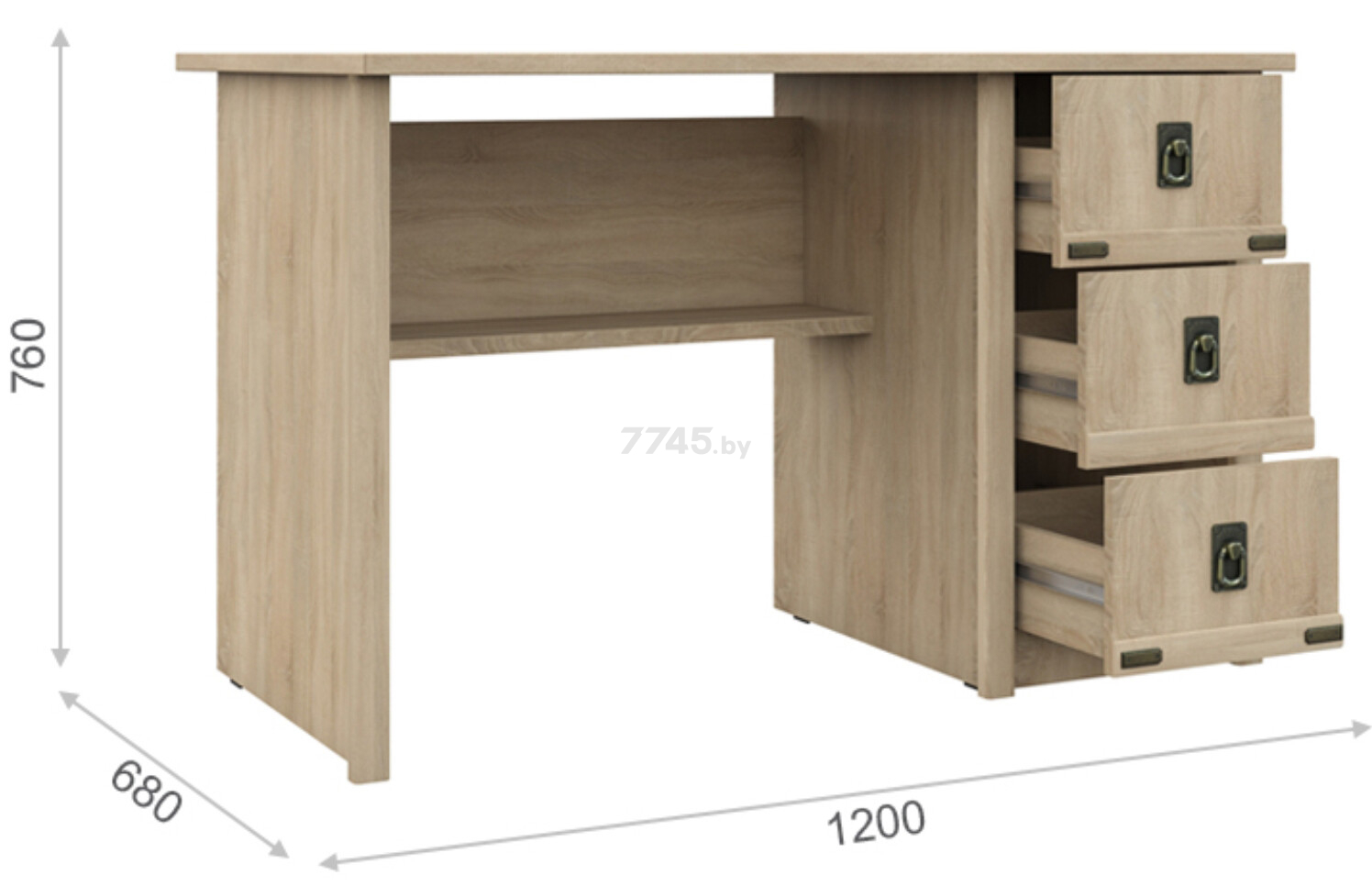 Стол письменный ИМПЕРИАЛ Валенсия 3ящ дуб сонома 120х68х76 см - Фото 2