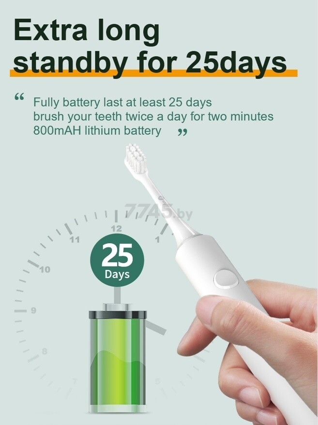 Зубная щетка электрическая INFLY Electric Toothbrush T03S Green в дорожном футляре (6973106050610) - Фото 6