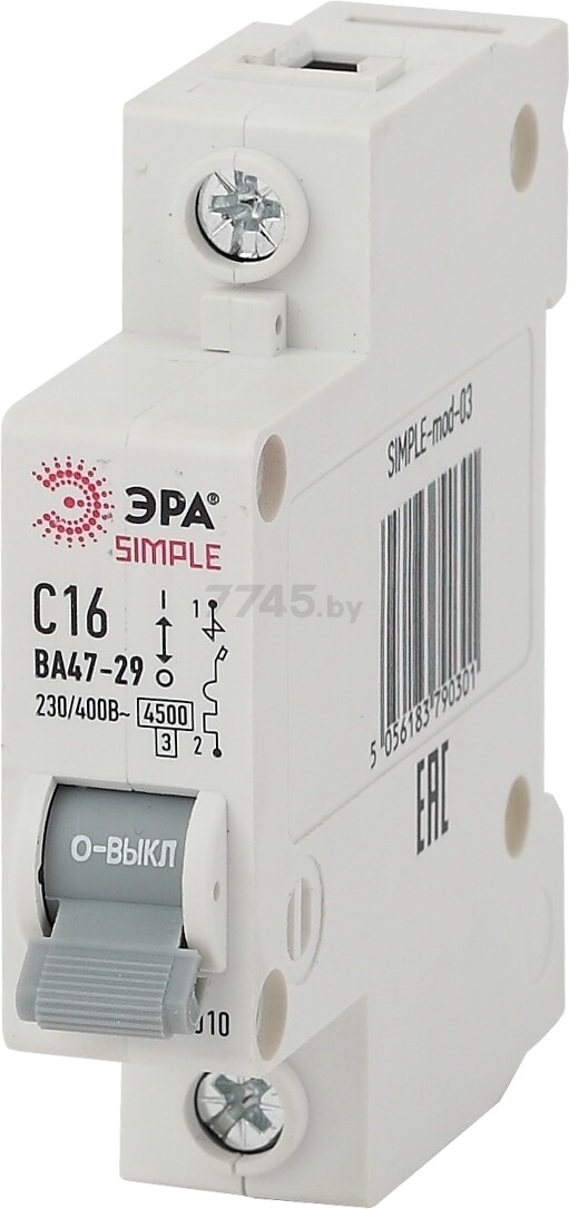 Автоматический выключатель ЭРА Simple BA47-29 1P 16A С 4,5кА