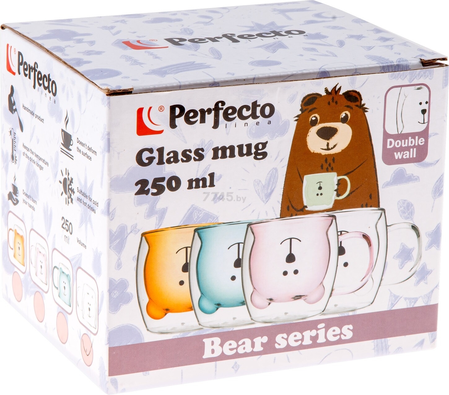 Кружка стеклянная PERFECTO LINEA Bear с двойными стенками 250 мл розовая (30-125204) - Фото 4