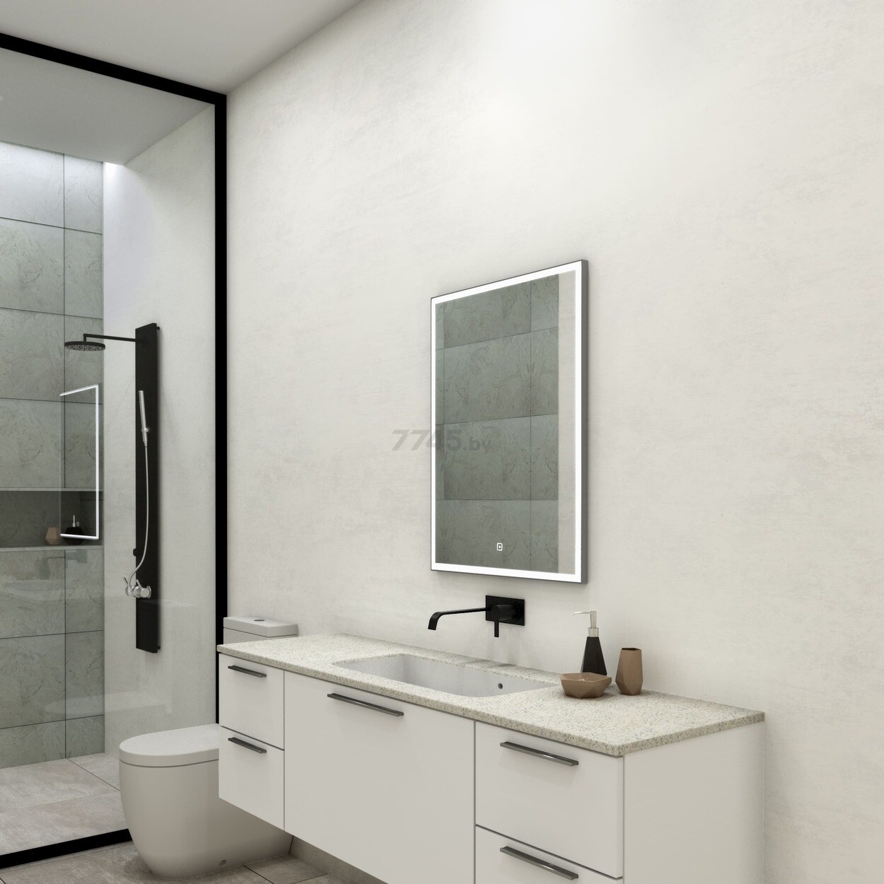 Зеркало для ванной с подсветкой КОНТИНЕНТ Frame Silver LED 700x1000 (ЗЛП83) - Фото 2