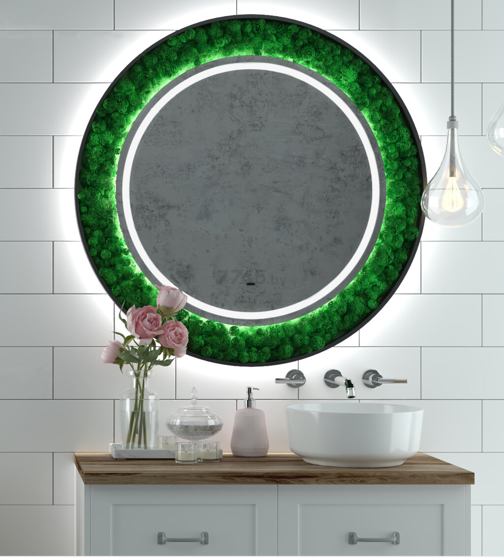Зеркало для ванной с подсветкой КОНТИНЕНТ Forest LED D1000 с натуральным мхом (ЗЛП301) - Фото 2