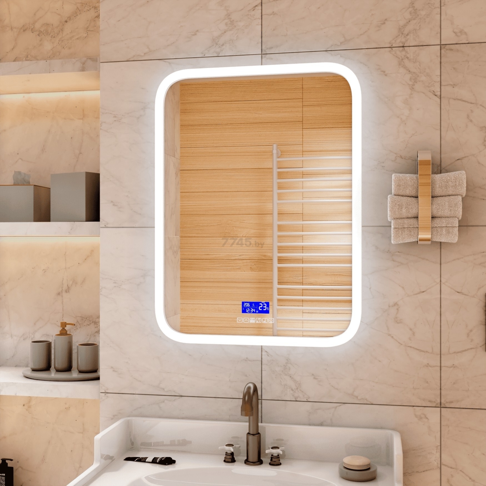 Зеркало для ванной с подсветкой КОНТИНЕНТ Glamour LED 700х900 с многофункциональной панелью и подогревом (ЗЛП451) - Фото 3