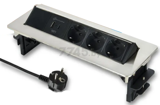 Блок розеточный выдвижной 3 розетки 2 USB с заземлением ELECTRALINE черный/серебристый (62570)