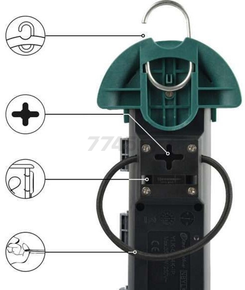 Удлинитель 4 м 4 розетки с выключателем и заземлением ELECTRALINE черный/зеленый (62085) - Фото 3