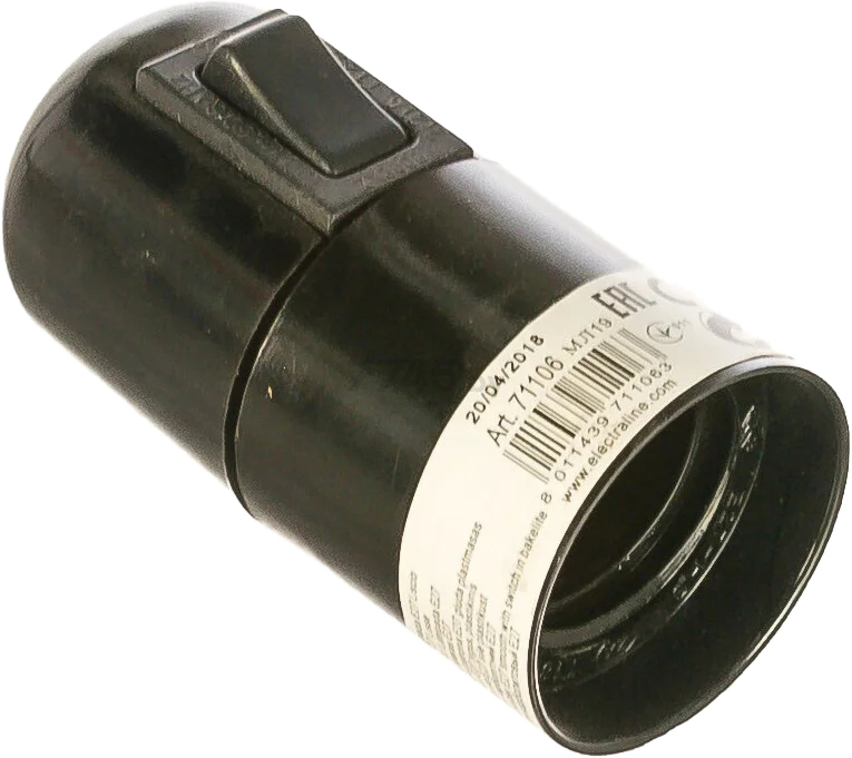 Патрон для лампочки Е27 с выключателем подвесной ELECTRALINE черный (71106)
