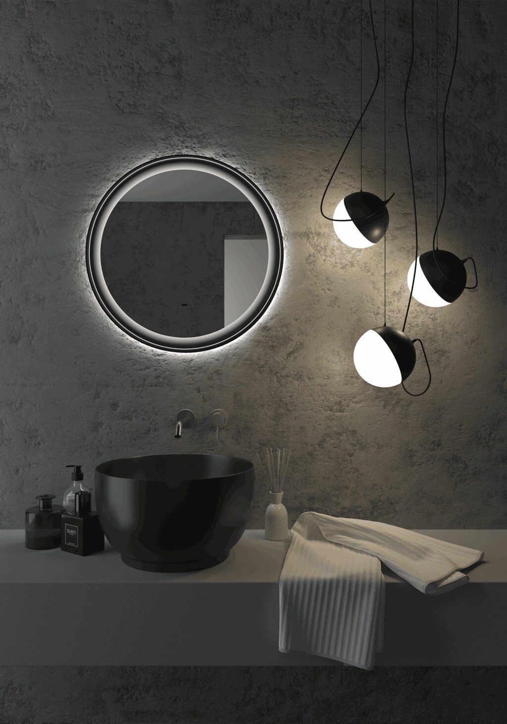 Зеркало для ванной с подсветкой КОНТИНЕНТ Planet Black LED D1000 ореольная холодная подсветка (ЗЛП683) - Фото 9