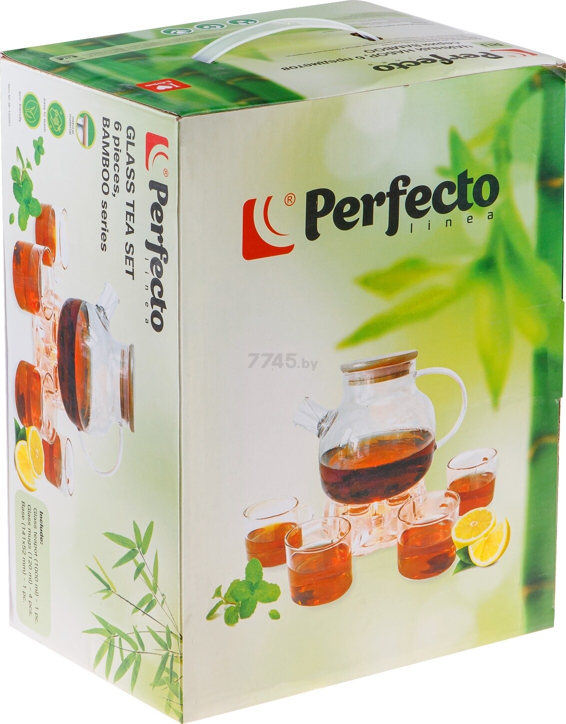 Заварочный чайник стеклянный с кружками PERFECTO LINEA Bamboo 1 л 6 предметов (38-100001) - Фото 3