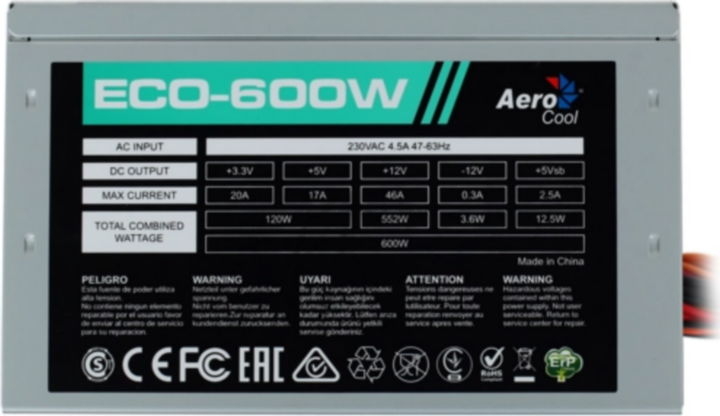 Блок питания AEROCOOL Eco 600W (ACPN-EC60NEY.11) - Фото 8